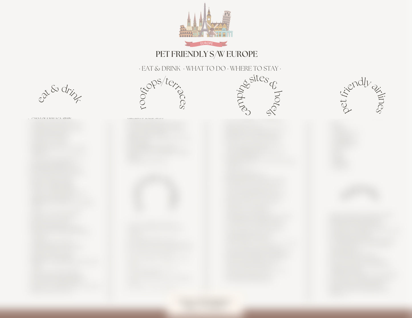 Pet-friendly Europe: non-personalized info sheet about different pet-friendly places in Europe
